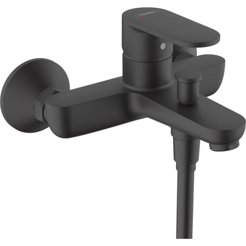 hansgrohe Vernis Blend - Badewannenarmatur Aufputz für 2 Verbraucher, Mischbatterie Badewanne mit Auslauf Länge 17,1 cm, Einhebelmischer Wanne, Mattschwarz, 71440670