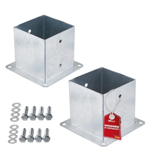 SOTECH 2er SET Aufschraubanker vierkant 140 x 140 mm, 152 mm Höhe, Stahl feuerverzinkt, Bodenhülse für Vierkantholz - optimal für den Außeneinsatz