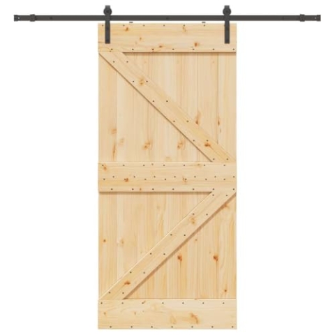 vidaXL Schiebetür mit Beschlag 90x210 cm Massivholz Kiefer, Innentür, Holzschiebetür, Scheunentür, Innenschiebetür, Holz Schiebetür, Innenscheunentür