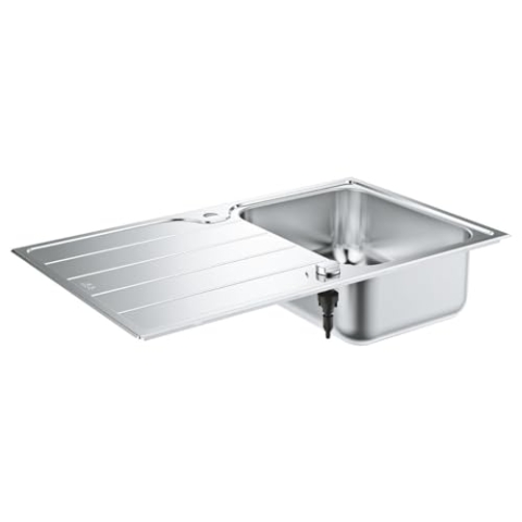 GROHE K500 | 1 Becken | Edelstahlspüle mit Abtropffläche | Ausschnittmaß: 842 * 482 mm | Zubehör: Exzenterbedienung, Ablaufgarnitur, Siebkorbventil und Montageset | Edelstahl | 31571SD1
