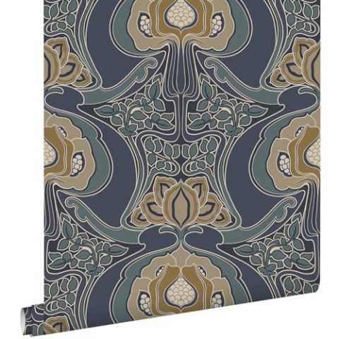 ESTAhome Tapete Blumenmuster im Jugendstil Graublau 0.53 x 10.05 m