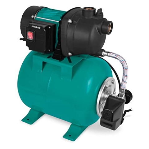 VONROC Hauswasserwerk 800W – Automatische Wasserpumpe mit Druckschalter & 19 L Tank – 3300 l/h, 4 bar – Für Gartenbewässerung & Regenwassernutzung