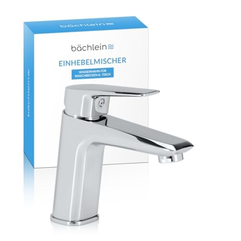 Bächlein Badarmatur Amola in klassischem Look, Einhebelmischer mit langlebiger Keramikkartusche, 2 Anschlussschläuchen und Montageschlüssel, Bad Wasserhahn Chrom