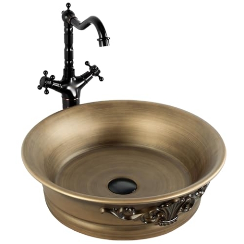 Rea Aufsatzwaschbecken Waschtisch Handwaschbecken Bad Waschschale Waschbecken für Badezimmer 435 x 435 x 130 mm Keramik (gebürstetes Kupfer)