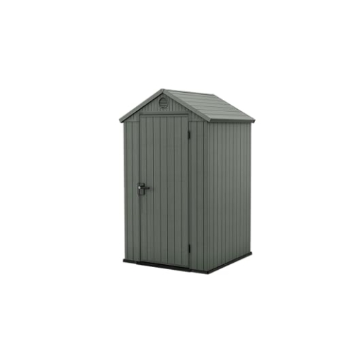 Keter Darwin 4 x 4, Gerätehaus, Holzoptik, Grün, 1,4 m², 125,8 x 117 x 205 cm, pflegeleicht, Gartenhaus, Geräteschuppen aus Kunststoff