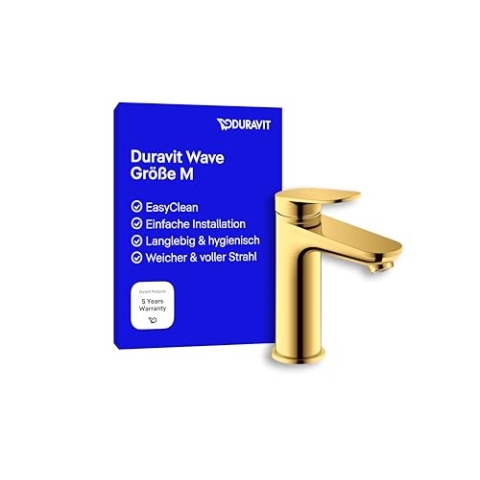 Duravit Wave Waschtischarmatur, Größe M (Auslauf Höhe 111 mm), Wasserhahn Bad, Armatur Waschbecken, Gold Poliert