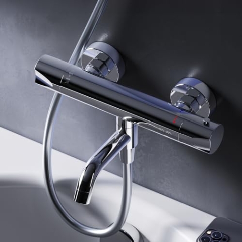 Hit - Thermostat-Wannenarmatur, Thermostatischer Wannen- und Duschmischer, Mischbatterie Wanne Thermostat, Wannenthermostat Armatur Badewanne, Chrom
