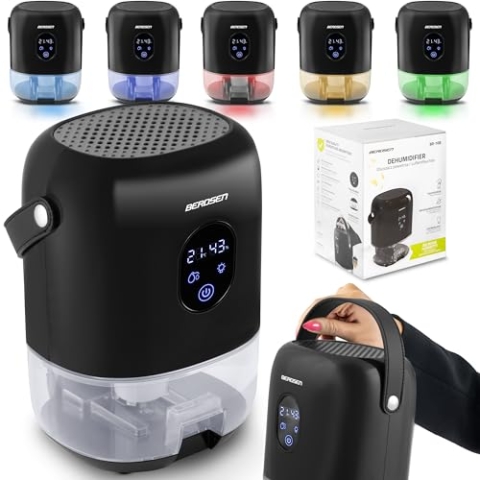 BERDSEN BR-10B Luftentfeuchter - Raumentfeuchter - Feuchtigkeitsabsorber - Elektrisch - mit 1000 ml Tank - für Wohnung und Keller - mit LED-Anzeige - Leise - Für Räume bis 30 m2 - schwarz