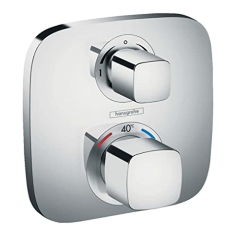 hansgrohe Ecostat E - Thermostat Unterputz, Armatur mit Sicherheitssperre (SafetyStop) bei 40° C, eckiges Thermostat, Mischbatterie für 2 Verbraucher, Chrom, 15708000