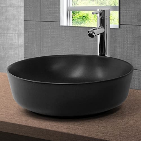 ML-Design Waschbecken aus Keramik in Schwarz matt Ø 415 x 135 mm, Runde Aufsatzwaschbecken, Moderne Waschtisch, Waschschale mit Abflussloch, Waschplatz Handwaschbecken, für Badezimmer/Gäste-WC