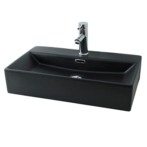 ML-Design Waschbecken zur Wandmontage oder als Aufsatzwaschbecken mit Hahnloch, 60x36,5x13 cm, aus Keramik, Schwarz matt, Hängewaschbecken Waschtisch Aufsatzbecken Handwaschbecken Waschschale Becken