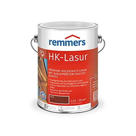 Remmers HK-Lasur 3in1 teak, 2,5 Liter, Holzlasur aussen, 3n1: Imprägnierung, Grundierung & Lasur, Holzschutz vor Feuchtigkeit & UV-Strahlung