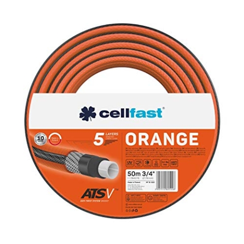 Cellfast ORANGE ATSV™ Gartenschlauch 5-Lagen-Schlauch Wasserschlauch Trikotgewebe UV-beständig 24 bar Berstdruck (3/4" 50m)