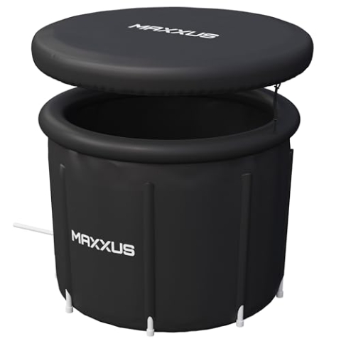 MAXXUS Eisbad - XL,(90 cm Ø) 450L, Aufblasbar, mit Deckel, Pumpe, Tragbar - Eisfass, Eisbaden Tonne, Badefass, Eistonne für Zuhause, Indoor, Kryotherapie, Erwachsene und Sportler