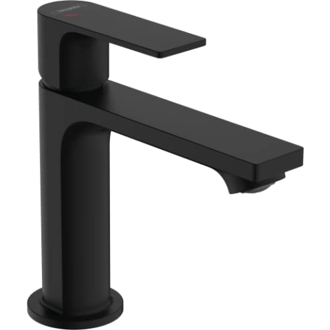 hansgrohe Rebris E - Waschtischarmatur ohne Ablauf, energiesparend (CoolStart), Wasserhahn Bad mit Auslauf Höhe 109 mm, Mischbatterie Waschbecken wassersparend (EcoSmart), Mattschwarz, 72560670
