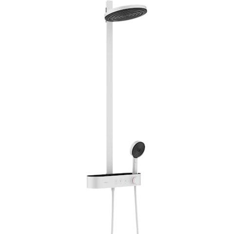hansgrohe wassersparendes Duschsystem Pulsify S, Brausekopf 260mm, Duschset mit Thermostat, Sparduschkopf (EcoSmart), Schlauch, Duschstange, Regendusche (Kopfbrause) mit 2 Strahlarten, Mattweiß