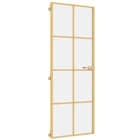 vidaXL Innentür, Schlank Zimmertür mit Metallrahmen Griff, Glastür Tür mit Befestigungsmaterial, Schiebetür Badezimmertür, Golden 76x201,5 cm Hartglas Aluminium