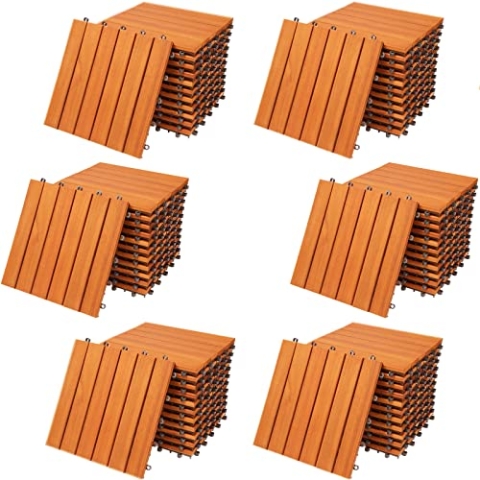 CASARIA® Holzfliesen FSC®-zertifiziertes Eukalyptusholz 6m² Fliese 30x30cm Klicksystem zuschneidbar Terrassenfliese Außen