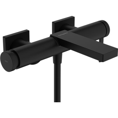 hansgrohe Tecturis E - Badewannenarmatur Aufputz für 2 Verbraucher, Mischbatterie Badewanne mit Auslauf Länge 21,3cm , Mattschwarz