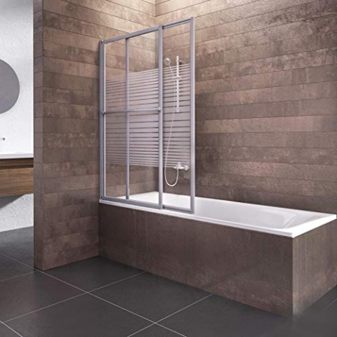 Schulte D1130 01 72 Duschabtrennung mit Handtuchhalter, ausziehbar 70 – 118 cm, 140 cm hoch, 3 mm Sicherheitsglas Dekor Querstreifen, alu natur, Duschwand für Badewanne