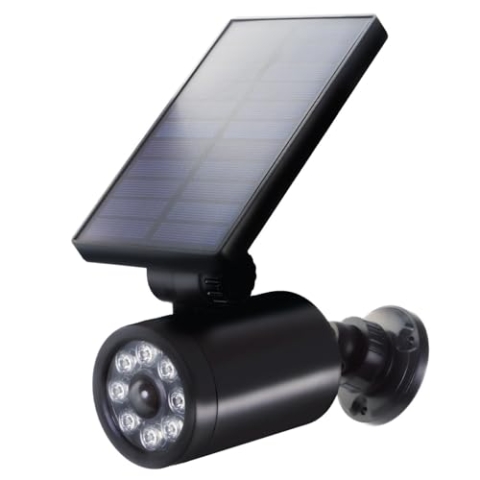 Maclean 4-er Pack Solar Kamera-Attrappe mit Bewegungsmelder und LED-Licht | IP Attrappe mit Objektiv | IP44 - für den Außenbereich | 220 Lumen, 6500K | Solarbetrieben, Blinkende rote LED (4 Stück)