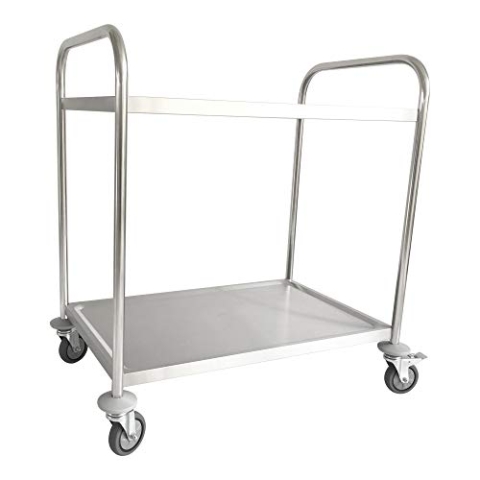 STIER Edelstahl-Servierwagen, 4 Lenkrollen, 810x460x900 mm, Tragfähigkeit 100 kg, Edelstahl, 2 Böden, Küchenwagen