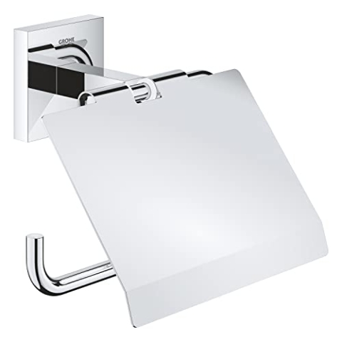 GROHE Start Cube, Toilettenpapierhalter WC ohne Bohren (Klopapierhalter zum Kleben und Bohren geeignet, mit Schrauben & Dübel, Kleber separat kaufen, verdeckte Befestigung), eckig, chrom, 41102000