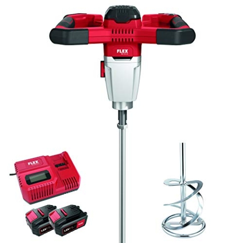 Flex Akku 2-Gang-Rührer MXE 18.0-EC/5.0 Set + WR2 120 (mit 2 Akkus 5,0 Ah + Ladegerät, bürstenloser Motor, Werkzeugaufnahme M14, Max. Rührkorb-ø 120 mm) 495972