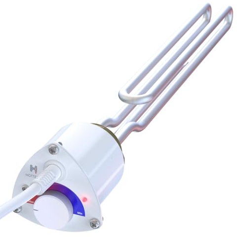 Hottech Tauchsieder Heizstab Elektro für Heizkessel Boiler – Heizpatrone mit Uni-Schuko-Stecker und Temperaturregler Wasser Thermostat Wärmetauscher, Weiß, 230 V, 3000 W, 6/4"