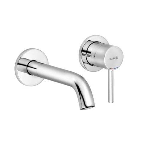 KLUDI BOZZ Zweiloch Waschtischarmatur Unterputz, Waschbeckenarmatur zur Wandmontage mit Auslauflänge 18 cm, Wasserhahn Bad wassersparend, Armatur Badezimmer in Chrom