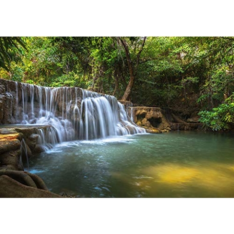 Forwall Fototapete Wald Wasserfall Natur Bäume Landschaft Tropen Wohnzimmer Schlafzimmer Vlies Tapete Wandtapete UV-Beständig Montagefertig (12114, V4 (254x184 cm) 2 Bahnen)