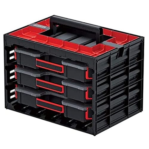 Kistenberg Werkzeugkoffer KTC40306B inklusive 3x Organizer mit Boxen | Komfortabler Griff | wandmontierbar | stapelbar | Kunststoff | 41,5 x 29 x 29,5 cm