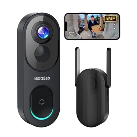 BOTSLAB 5MP Akku Türklingel mit Kamera, Kabellose Videotürklingel mit 1:1 Kopf-bis-Fuß-Ansicht, 360° Smarte Video Doorbell mit AI/Radar/PIR Erkennung, 2,4 GHz WLAN, 2-Wege-Audio,Ohne Monatsgebühr