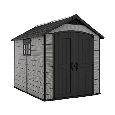 Keter Premier Apex Gartenhaus für den Außenbereich, 2,3 x 2,7 m, Grau
