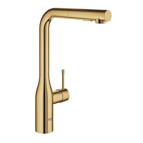 Grohe Essence New - Einhebelmischer für Spüle, L-Auslauf, Dual-Dusche, Cool Sunrise
