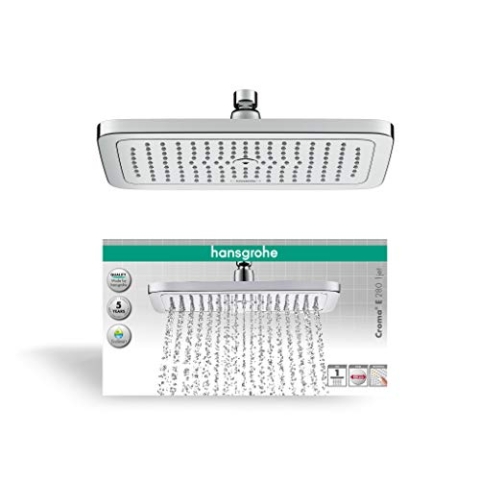 hansgrohe Croma E - wassersparende Kopfbrause (EcoSmart), eckige Duschbrause (280 x 170 mm), Regendusche mit 1 Strahlart für Wand- oder Deckenmontage, Brausekopf mit Antikalk-Funktion, Chrom, 26258000