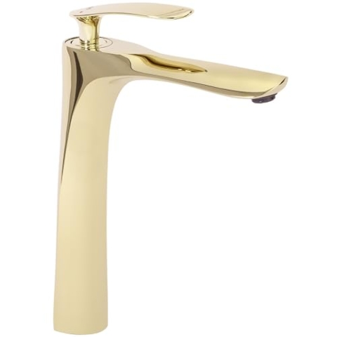Rea Waschtischarmatur ORBIT GOLD HIGH Wasserhahn Bad Badarmatur aus Messing Armatur für Waschbecken Badezimmer Mischbatterie Waschbecken Einhebel (Gold)