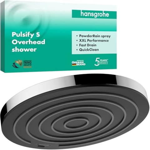 hansgrohe Pulsify S - Kopfbrause, runde Duschbrause (260 mm), Regendusche mit 1 Strahlart für Wand- oder Deckenmontage, Brausekopf mit Antikalk-Funktion, Chrom, 24140000