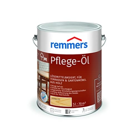 Remmers Pflege-Öl farblos, 5 Liter, Holzöl für Holz innen und außen, wasserabweisend, wetterfest, für Gartenmöbel und Holzterrassen geeignet
