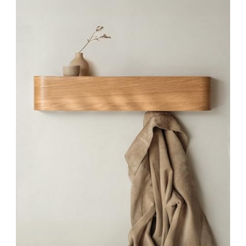 Kazai. Wandgarderobe 'Toke' | Moderne Design-Garderobe mit verdeckten Wandhaken | Garderobenpaneel aus Massivem Echtholz-Furnier | Eiche