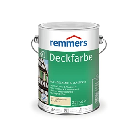 Remmers Deckfarbe hellelfenbein (RAL 1015), 2,5 Liter, Deckfarbe für innen und außen, Wetterschutzfarbe viele Untergründe, hochdeckend, wetterfest