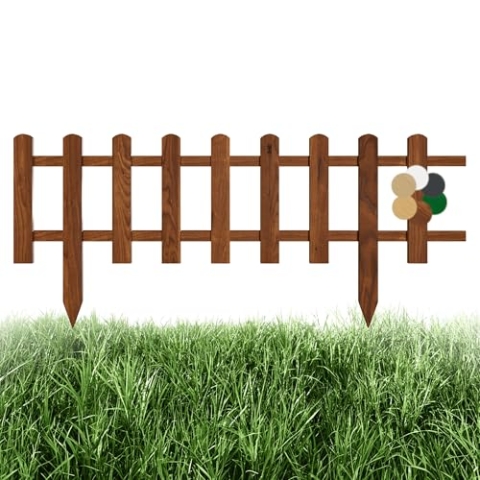 Floranica 4 Stk. Beeteinfassung Steckzaun Zierzaun 40 cm x 100 cm Braun Gartenzaun aus Holz Dekozaun Lattenzaun Rasenkante imprägniert Umzäunung für Garten Wege Beeten