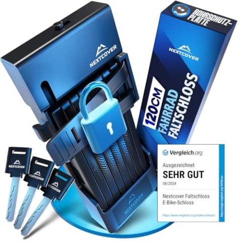 NEXTCOVER® Faltschloss Fahrrad FoldOne - Das Original - mit SteelSecure-Technologie und 3 Schlüsseln I Robustes Fahrradschloss Faltschloss, Fahrradschloss hohe Sicherheit mit Halterung, 120cm