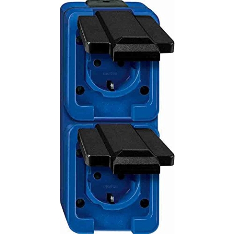 Merten 229286 SCHUKO-Doppel-Steckdose, senkrecht, blau, SCHLAGFEST