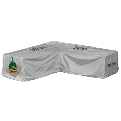Mehr Garten Premium Protect Lounge Abdeckung L-Form, 300x300x80 cm, hellgrau, atmungsaktives 2-lagiges Polyestergewebe, Schutzhülle Gartenmöbel wasserdicht und UV-beständig