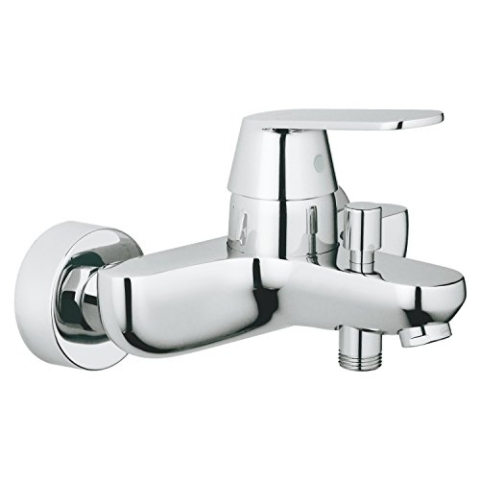GROHE Eurosmart Cosmopolitan, Badewannenarmatur (Duscharmatur für die Badewanne, Mischbatterie mit automatischer Umstellung Wanne/Brause, mit integriertem Rücklaufventil, S-Anschlüsse) chrom, 32831000
