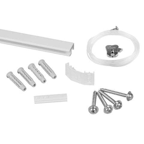 STAS Bilderschiene – Bilderaufhängesysteme/Fotorahmen/Poster – Galerieschiene – Minirail + Perlonseil 150 cm + Zipper bilderhaken