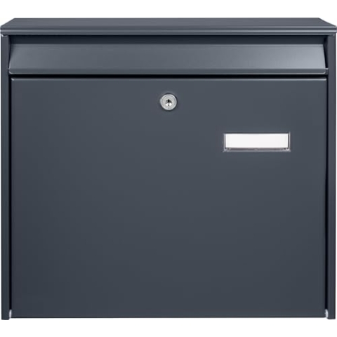 BURG-WÄCHTER Briefkasten ohne Zeitungsfach mit Namensschild, Verzinkter Stahl, Einwurf-Format DIN C4, 2 Schlüssel, Mannheim 62020 ANT, Anthrazit
