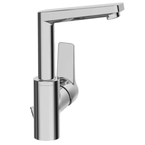 Hansa – 09542203 Twist Waschtischarmatur, hoher Auslauf, kompakt, automatische Ablaufgarnitur, Chrom