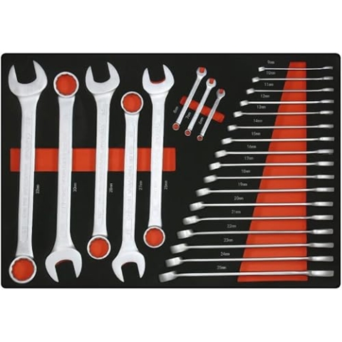 Kraftmeister 25 TLG. Ring-Maulschlüssel Set 6-22mm Werkstattwageneinlage - universelle Schaumstoff Einlage für Werkzeugwagen